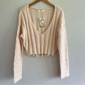 NWT Molly Green Trinity V-Neck Cropped Sweater Cream Size Large
